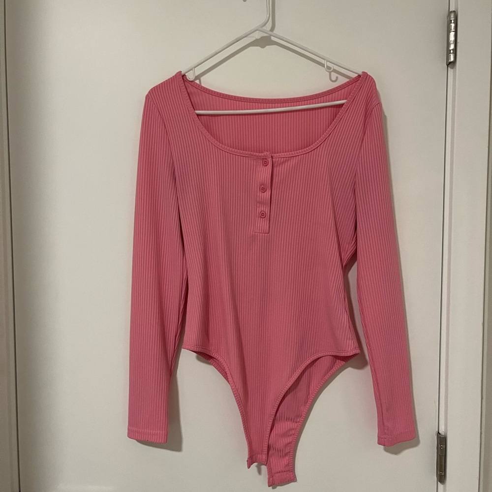 Pink Ribbed Long Sleeve Bodysuit